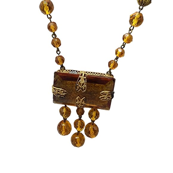 Antique Art Deco Czech Glass Dangle Pendant Necklace (A1673) - Picture 7 of 8